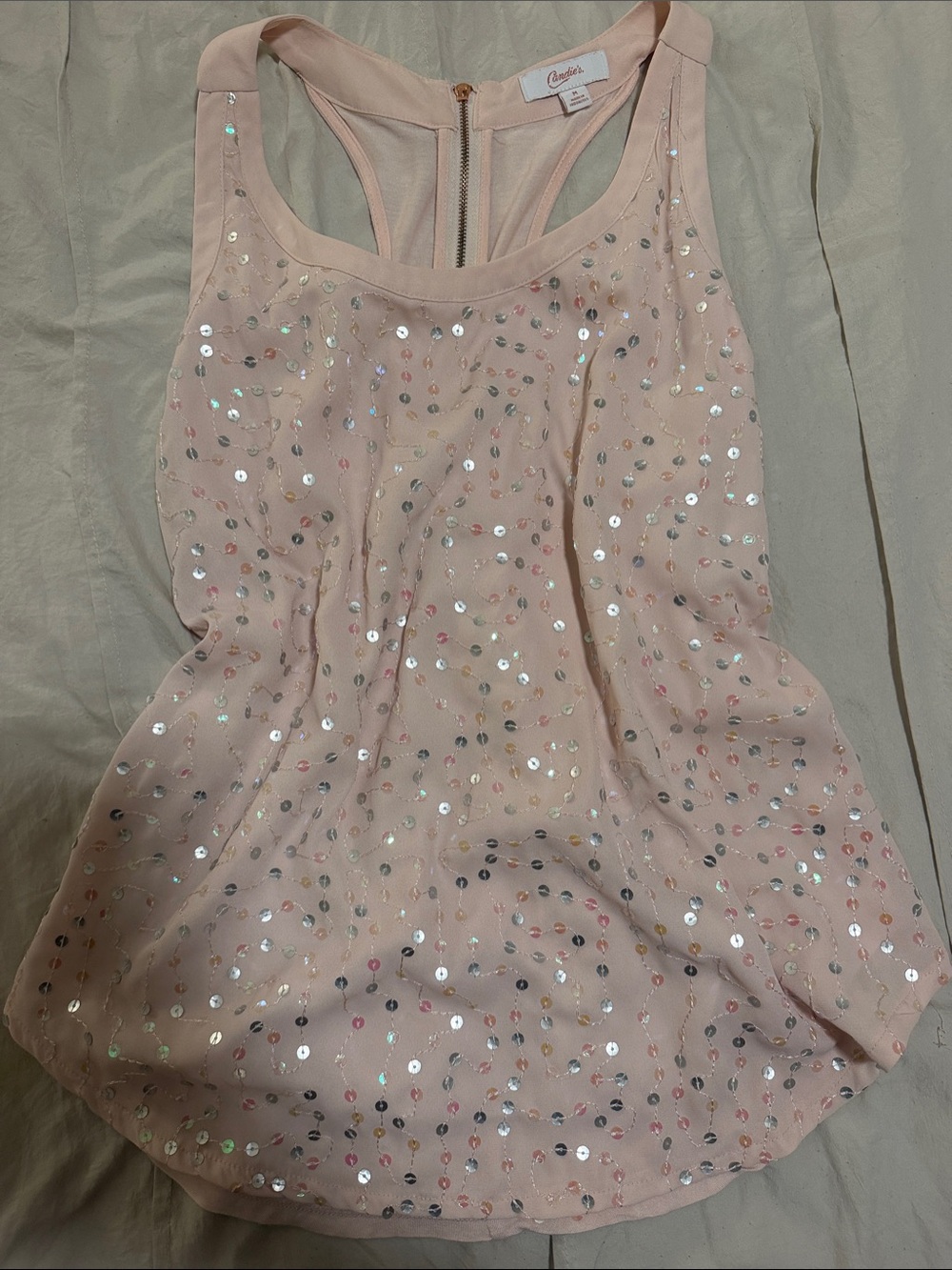 Candie's Pale Pink Sequin Racerback Tank